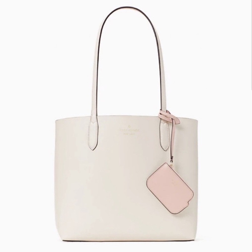 Kate Spade Ava Grain Leather Reversible Large Tote Parchment White / Pink